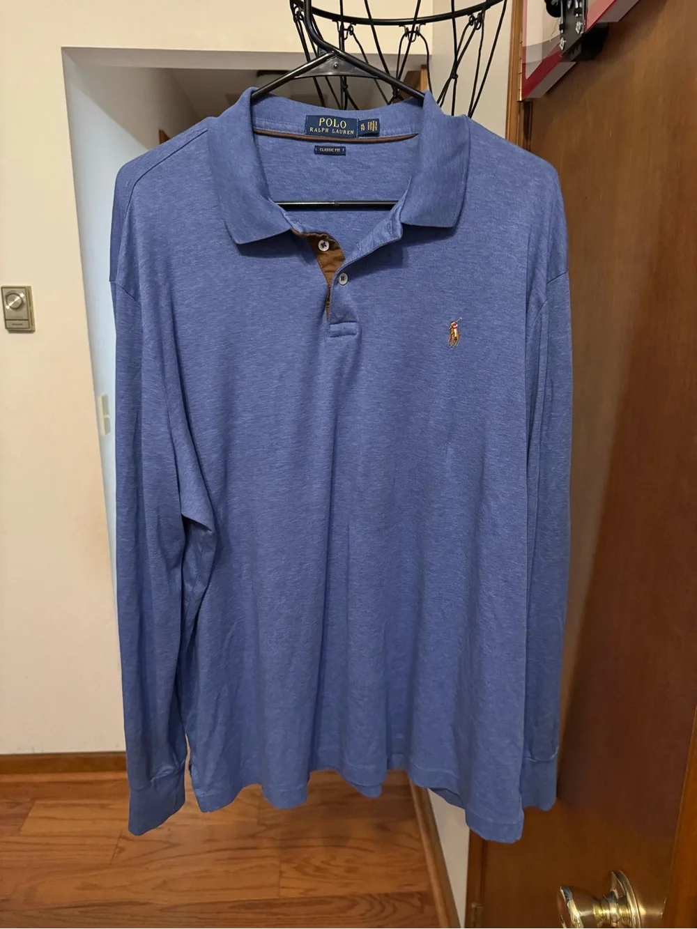 Ralph Lauren Heather Blue Long-Sleeve Polo with Contrast Placket